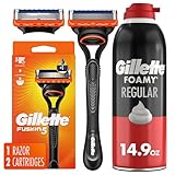 Gillette Fusion5 Razor for Men, Handle + 2 Razor Blade Refills with Gillette Foamy Classic Shave Foam for Men, Protection Against Shaving Irritation, Quick and Smooth Shave, shaving cream, 14.9 Oz