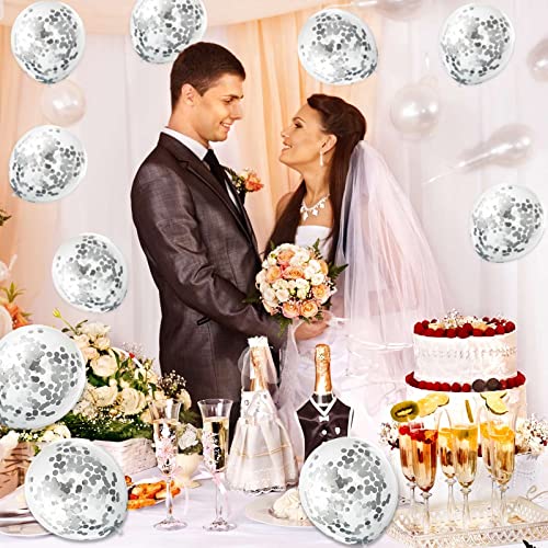 Image of Silver Confetti Balloons, 25 Pcs Thickened 12 Inch Clear Latex Balloon with Confetti Inside for Graduation Decorations Engagement Bridal Shower Party Baby Shower Birthday Party Decoration Supplies