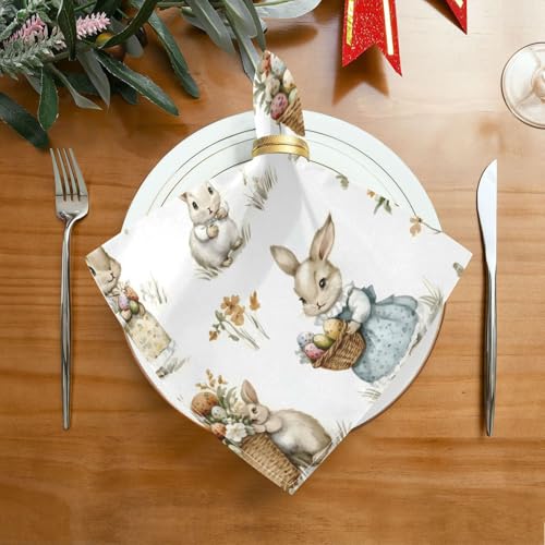 Servilletas de tela con diseño de conejo y flores, set x6 miniatura 3