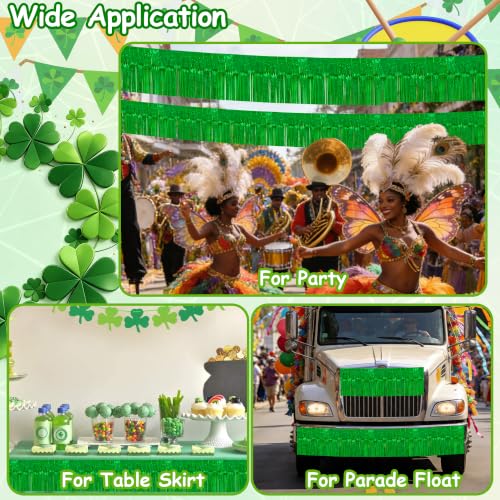 Image of 4 Pack 39 Feet Glitter Green Parade Float Decorations for Trailer Car, Glitter Foil Fringe Tinsel Streamers Banner Garland for Graduation Weeding St. Patrick's Homecoming Birthday Party(Glitter-Green)
