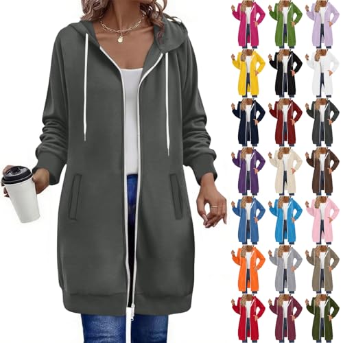 GOHRSHA Long Hoodies for Women Full Zip Up Pullover Tunic ...