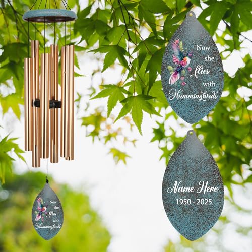 Image of ASTARIN Personalized Memorial Wind Chimes, 35 inch Deep Tone Hummingbird Wind Chimes Memorial Gifts for Loss Mom Dad, Sympathy Windchime in Loving Memory of Loss Loved One(Produced in Texas)