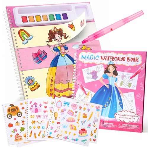 JoyCat Malbuch mit Wasserfarben & Stickern zum Umblättern Prinzessin Rosa
