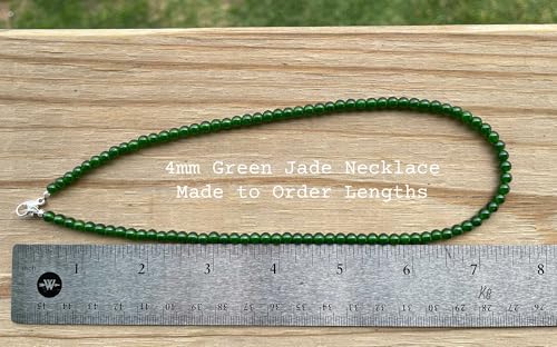 Handmade 4mm Natural Green Jade Bead Necklace, Sterling Silver or Gold Filled Clasp, Custom Length4
