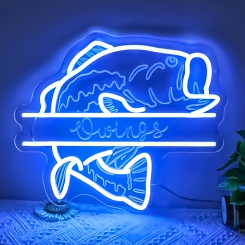 Image of Custom Fishing Neon Signs for Wall Fish Neon Light with Personalized Name Custom Fish LED Signs USB Powered Fisher Light Up Sign for Man Cave Bedroom Wall Decoration Gift for Fishing Enthusiast