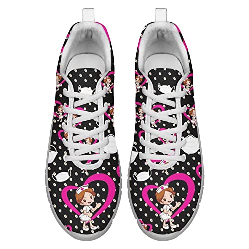 POLERO Bonitos Zapatos de Enfermera para Mujer, Zapatillas de Deporte de Enfermera de Dibujos Animados, Zapatos Deportivos de Moda para Informal, EU38