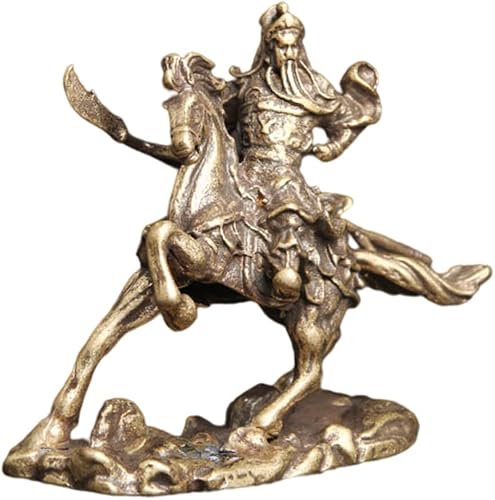 ULTNICE Regalos chinos de Feng Shui de latón para montar a caballo Figuritas de escritorio Lucky Horse Riding Estilo Artístico Decoración Guan Yu