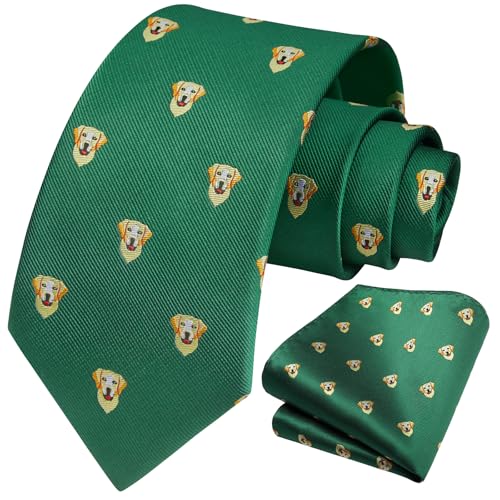 Image of HISDERN Ties for Men Classic Animal Tie and Pocket Square Set Jacquard Woven Silk Neckties Handkerchief Wedding Party