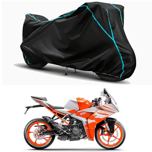Image of Waterproof Bike Body Cover Compatible for | KTM RC 200 | Taffeta Fabric, Sky Piping Design, Bottom Elastic Fit | Dustproof, Sun UV & Rain Protection for All Weather.