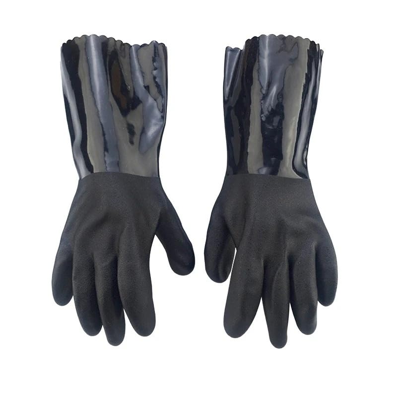 Guantes de trabajo de seguridad resistentes a químicos, antideslizantes, resistentes al agua y al aceite de palma, color negro, 28cm-30cm, 5 pares