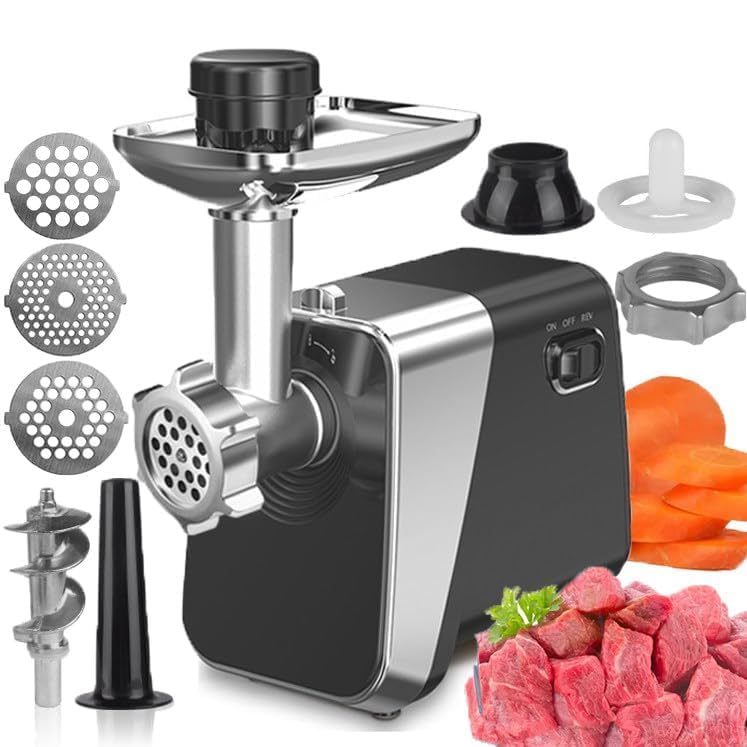 ZOLPINL Picadora de Carne y embutidora 3 en 1, 1600 W, Incluye 3 Placas de Corte Diferentes, Kit para Embutidos y kubbe, extraíble y fácil de Limpiar.