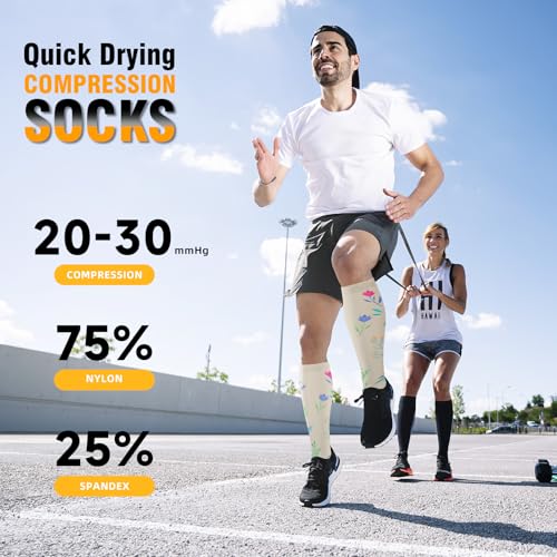 Image of bropite Compression Socks 20-30 mmHg, 6 Pairs Knee-High for Running, Nurse&Travel