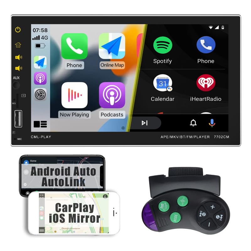 AWESAFE Radio Coche 2 DIN Reproductor de CarPlay/Android Auto/iOS Mirror/Auto Link, Autoradio con Pantalla 2 DIN de Coche, Admite Bluetooth/Cámara Trasera/Siri/Mandos del Volante/FM/RDS/USB/TF/AUX/EQ