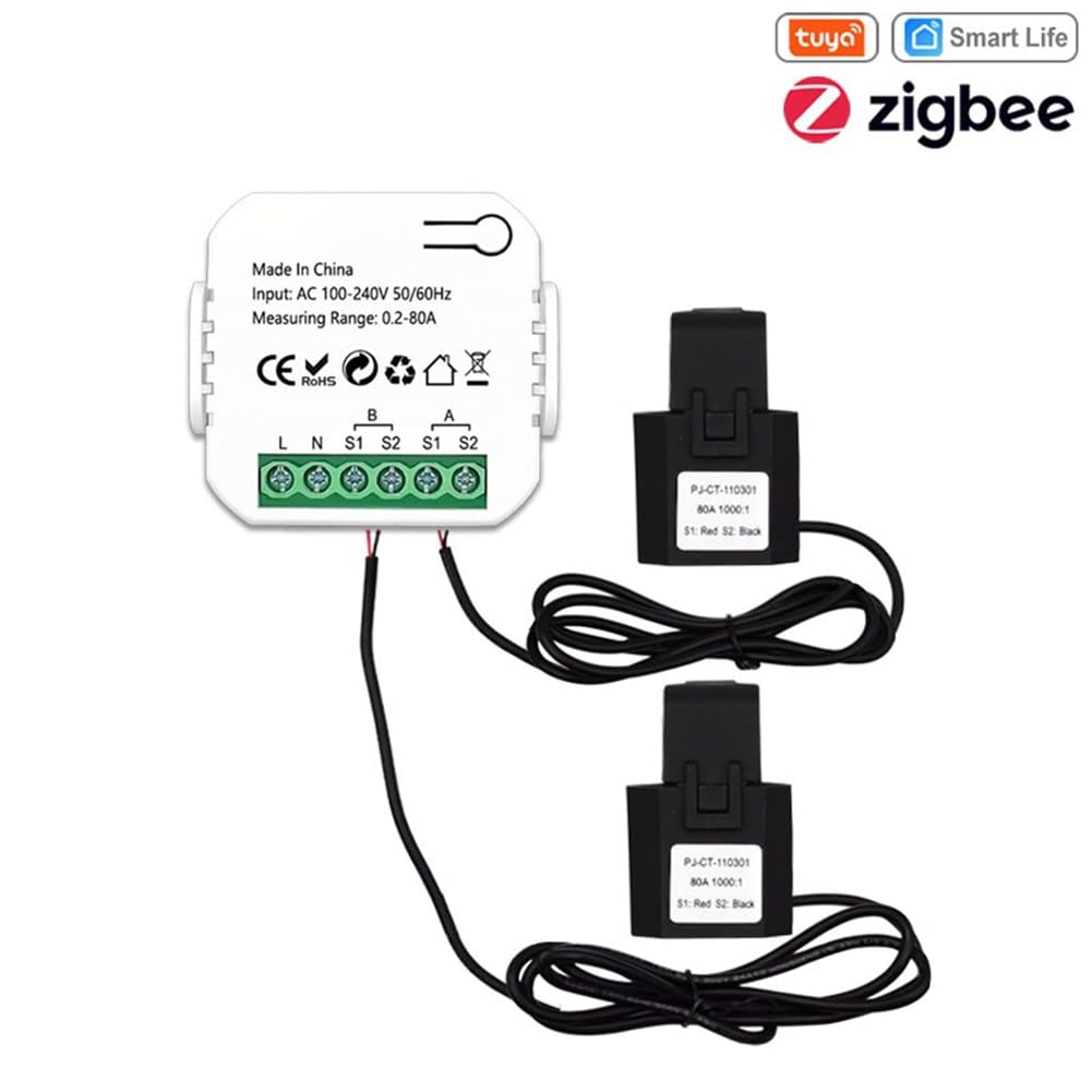 medidor de energía Tuya ZigBee 2 vías bidireccional con pinza sensor de corriente App Monitor potencia 100-240VAC, 1 canal 1CT fácil de usar