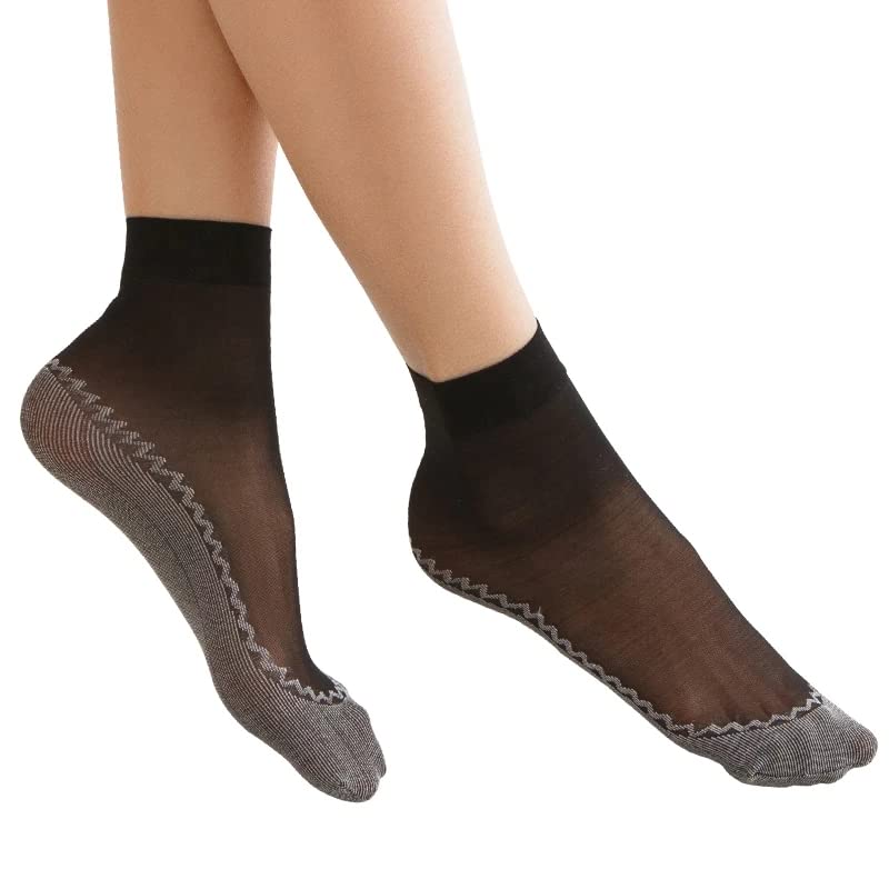 Image of 12 Pairs Women's Silky Anti-Slip Cotton Sole Sheer Ankle High Tights Hosiery Socks Reinforced Toe