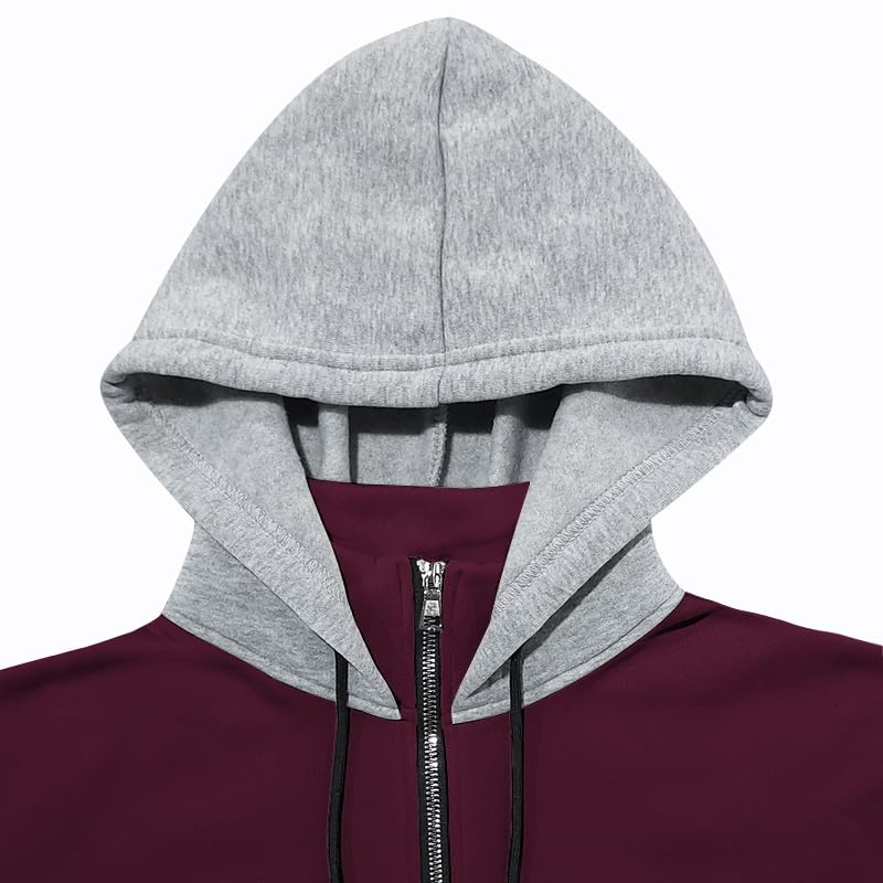 Mens Quarter Zip Hoodie Fall Winter Casual Fleece Hooded Sweatshirt Solid Color Long Sleeve Pullover Top Clothing4