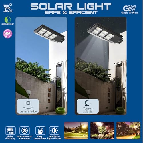 Image of Gigawatts 480 LED 200W Solar Street Light with Remote Control High Power 20Ah Battery Inbuilt 23W Solar Panel IP65 Water Resistant Outdoor Lamp for Wall Pathway Garden and Patio (1Pc, Cool White)