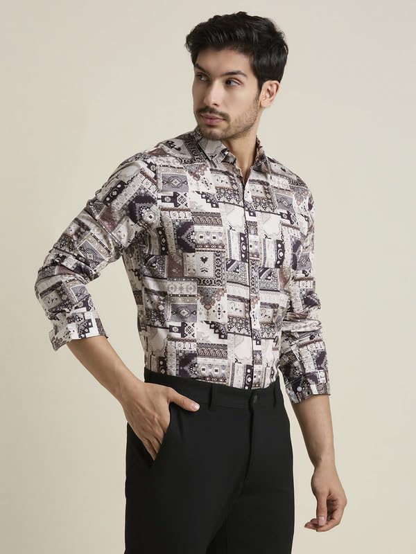 Image of Men's Printed Regular Fit Full Sleeves Cotton Formal Shirt