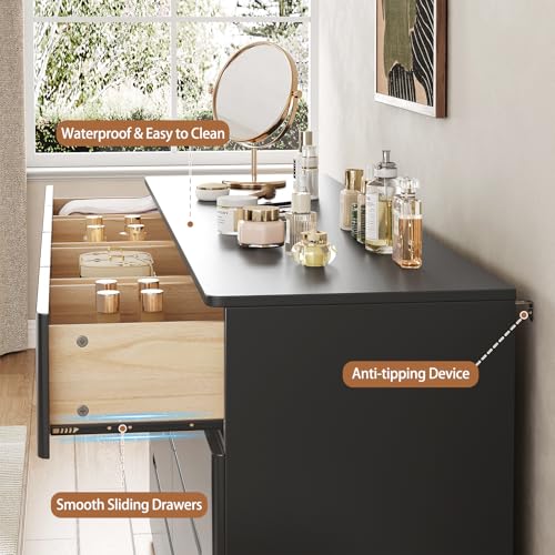 Image of 10 Drawer Black Dresser for Bedroom, 55 inch Long Dresser Chest of Drawers,Large High Gloss Modern Storage Cabinet with Big Drawers Handle Free,Living Room, Entryway, Hallway