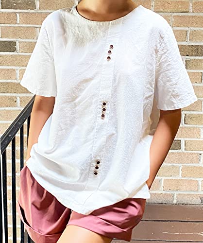 Women Cotton Linen Crew Neck Short Sleeve Tunic, Tee Shirts Tops Loose Fit, Linen Blouse for Women2