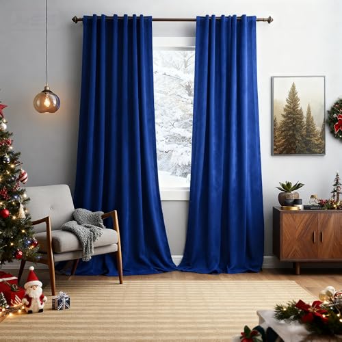 YADEEDY Navy Blue Velvet Blackout Curtains for Bedroom, Blue Velvet Curtains 52'x...