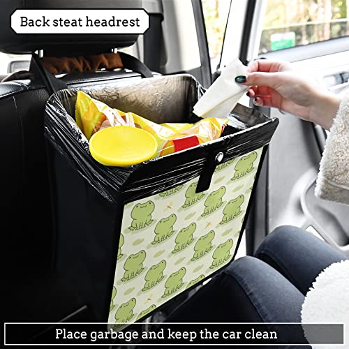 Image of Cute Frog Car Trash Can, Foldable Hanging Car Trash Bag, Funny Animal Green Small Waterproof Car Accessories Garbage Bin