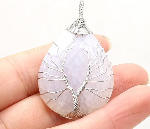 Miniatura 5 de LE SKY 4 colgantes de piedra natural con forma de gota de agua grande, piedra de ágata de cristal, tejido a mano, dijes de árbol de la vida para