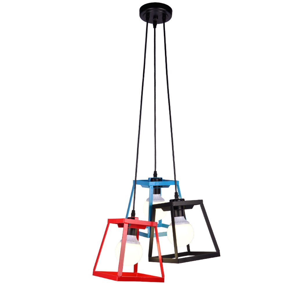Abinlina Vintage Industrial Pendant Light Fixture - Retro Ceiling Chandelier for Dining Room, Restaurant, Cafe, and Bar - E27 Compatible (Blue)(3-Lights)