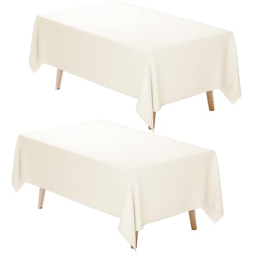 Fixwal Ivory Tablecloth Rectangle 60 x 102 Inch, 2 Pack 6ft Polyester Fabric Table Cloths Rectangular Table Covers for Party, Banquet, Dining, Birthday, Wedding