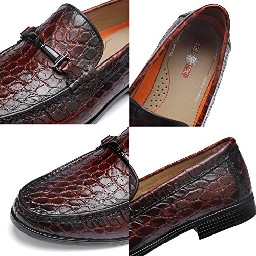 Leather Dress Shoes for Men, Classic Crocodile Printed Leather Slip-on Bit Loafer Shoes for Men2