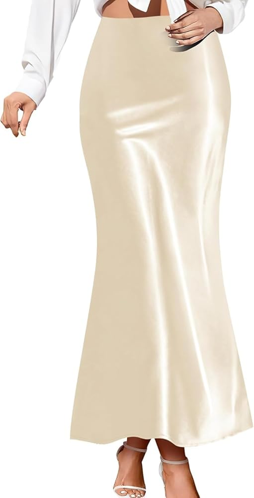 Amazon.com: Maxi Satin Skirts for Women Trendy Beige