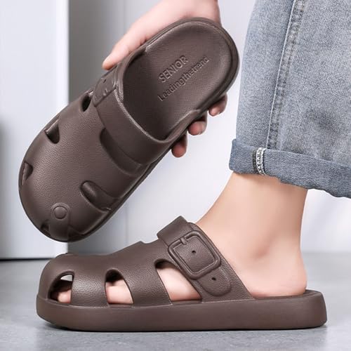 BILIKEYU Mens Slip-on Slides Sandals Cutouts Closed Toe Breathable Comfortable Thick Sole Beach Sandal with Buckle Strap2