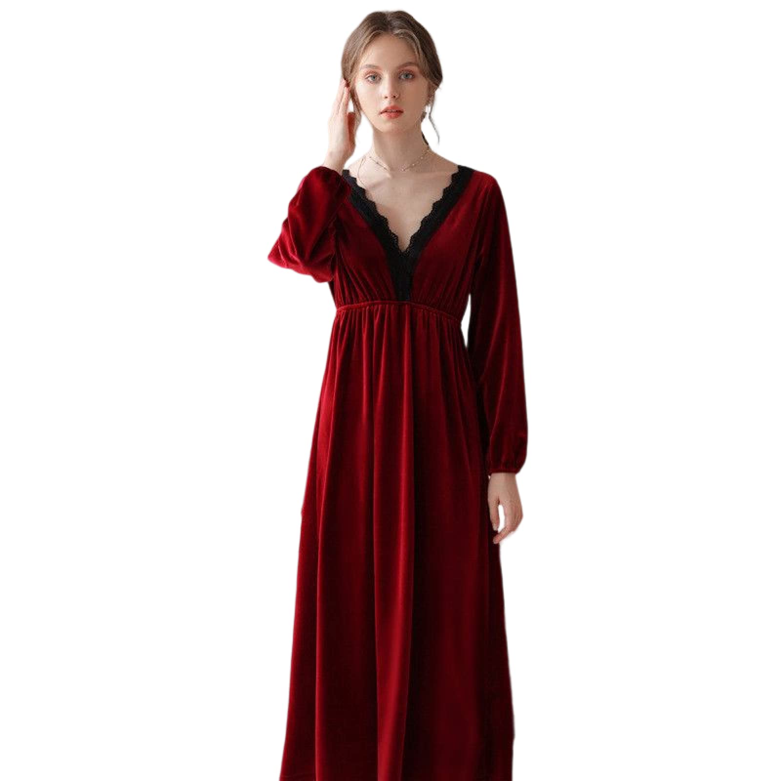 OFFSUM Camicia da Notte Donna - Primavera Autunno Alta qualità Vcollo Velluto Camicia da Notte Abbigliamento Comodo Pigiameria Vestito Lingerie