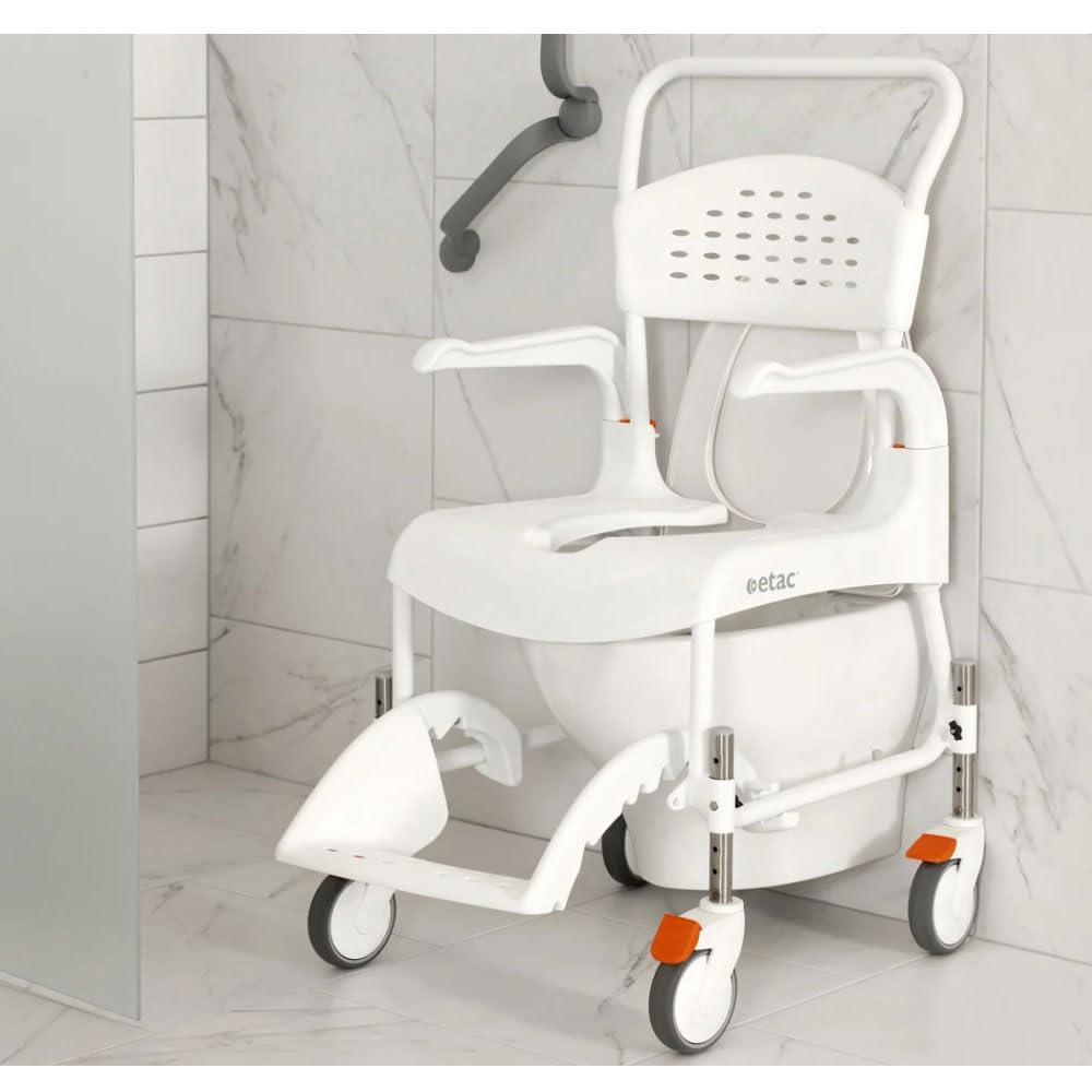 Silla de ruedas Etac - Silla de ducha y inodoro con ruedas, altura del asiento 49 cm, color blanco