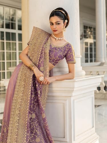 Image of Libas Embroidered Nylon Saree for Women With Unstitched Blouse Piece | Traditional Saree for Festive & Wedding