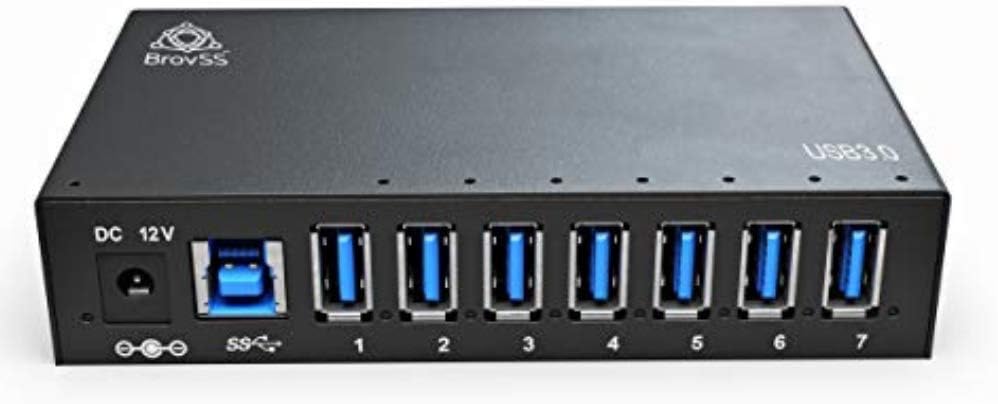 7 Port USB 3 Splitter - USB 3.0 Powered Hub - USB Hub Charger with 12V 3A 36W Power Adapter with USB Cable for MacBook Air, Mac Mini, iMac, Laptop, PC, USB Flash Drives, HDD Hard Drive (Black)