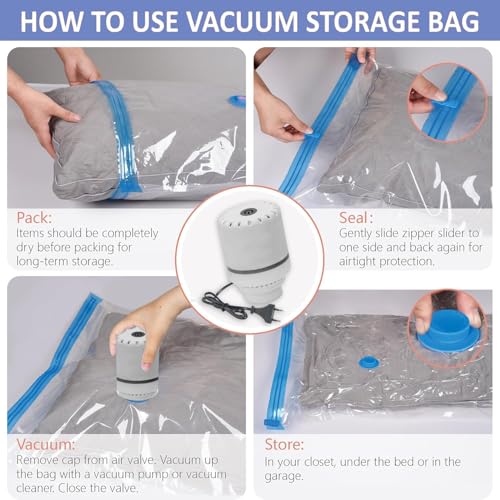 Image of Vacuum Storage Bags with Electric Pump, 4 Pack Large, Space Saver Bags with Triple-sealed Valve Airtight,Reusable Space Saver Compression Storage Bags For Packing