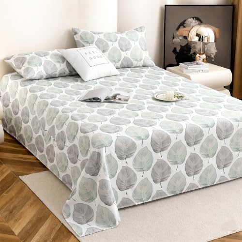 Image of IVAZA 240 TC Soft Ezyption Cotton Floral Print King Size Bedsheet - with 2 Pillow Covers, Hypoallergenic, Brethable, (Size- 90 x 90 Inch) Grey Leaf