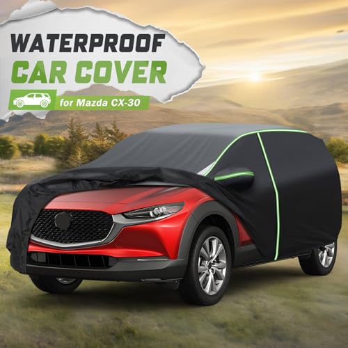 Image of Mixsuper Liner Car Cover for Mazda CX-30 2020-2026, 7 Layers Full Car Cover All Weather Car Covers for CX30, Waterproof Outdoor Cover with Zipper Door Reflective Strips