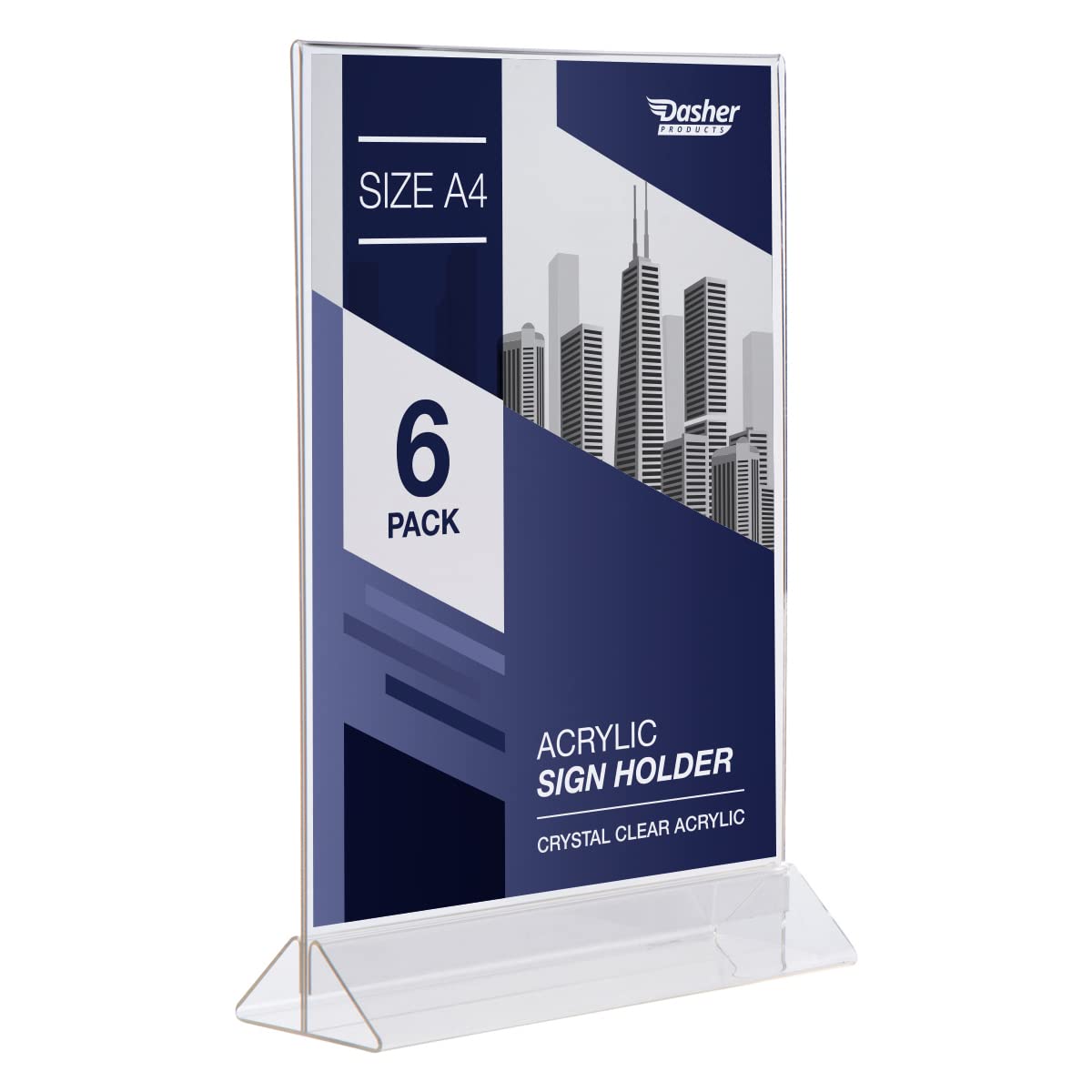 Acrylic Sign Holder A4 - T Shape Double Sided Frame Holder with Easy Bottom Loading Design, Portrait Style Menu Ad Display, Plastic Sign Frames for Flyer, Menu, Display, Photos, and More (A4 - 6 Pack)