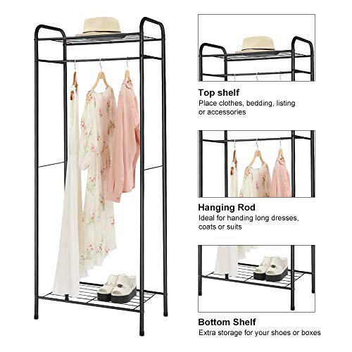 HOME BI Clothing Garment Rack, Clothes Stand Rack Organizer Storage with Hanging Rod and 2-Tier Metal Storage Shelf, 24”W x 15”D x 65”H, Black