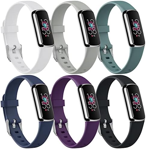 Sunnyson 6 Pack Bands Compatible with Fitbit Luxe,Adjustable Silicone Sport Replacement Wristbands Straps Compatible with Fitbit Luxe Smart Watch for Men Women（Large）