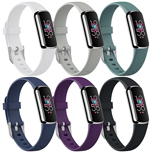 Sunnyson 6 Pack Bands Compatible with Fitbit Luxe,Adjustable Silicone Sport Replacement Wristbands Straps Compatible with Fitbit Luxe Smart Watch for Men Womenï¼ˆSmallï¼‰