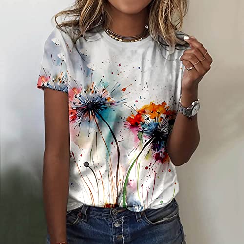 Graphic T-Shirts for Women Summer Short Sleeve Cute Tops Crewneck Vintage Tees Ladies Blouse Teen Girls Casual T Shirt3