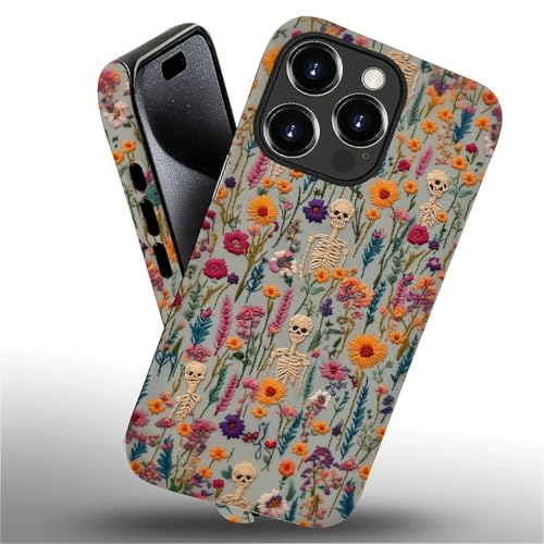 Akinmi Case for iPhone 16 Pro,Knitted Skull Flower Pattern Exquisitely Pattern Double Protective Phone Cover Cases Soft Silicone for iPhone 16 Pro - image 6