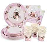 Royal Magnolia Pink Party Supplies -Set of 24- Pink Floral Paper Plates (7 & 9 Inch), Paper Napkins...