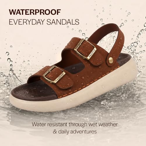 Image of FAUSTO Men Open Toe Double Strap Stitched Waterproof Sandals with Back Support|Soft Cushioned Insole|Summer Slip-On Slipper|Perfect For Monsoon Rainy Season
