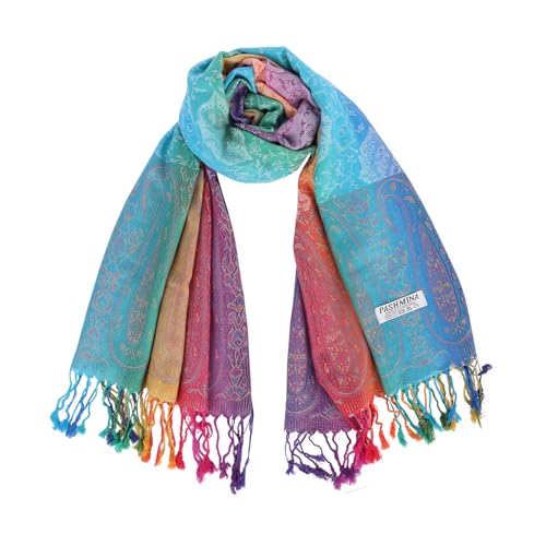 70 x 180 cm Damen Warm Schal, Winter Ethnic Mit Style Colorful Gradient Marokko, Quasten (Grün)