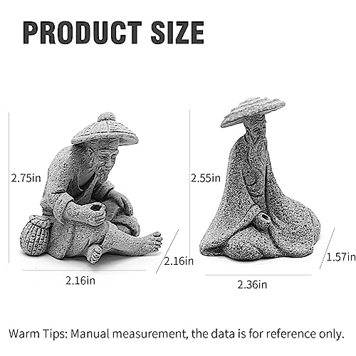2PCS Sitting Fishing Figurines Sandstone Vintage Ornament Japanese Decor for Fish Tank Pot Garden Home Aquarium Mini Fisherman Statue Asian Zen Decoration - Image 3