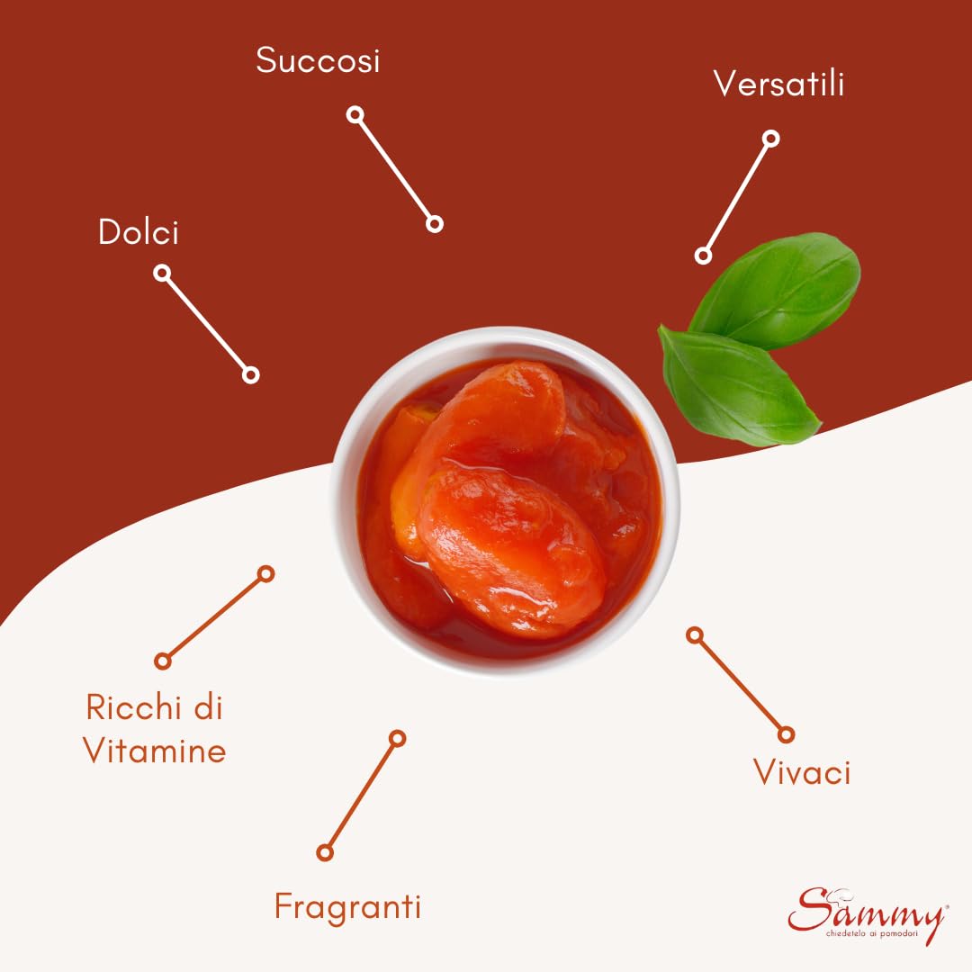 SAMMY - Pomodori Pelati, Ideali per Sughi e Ricette Gourmet, 100% Filiera Italiana, Gusto Dolce e Autentico, 6 Pezzi in Latta da 2500gr
